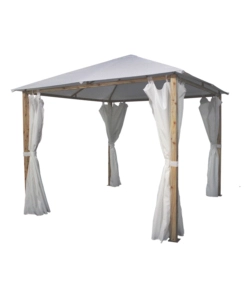 Gazebo da esterno eurogarden 'trento' in alluminio effetto legno con tende, 3x3 metri